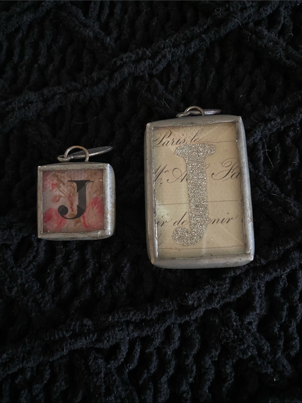 Jewel Kade Silver Letter J Pendant Charms with Pink Accent